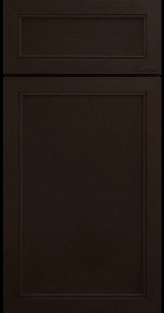 Alpine Slim narrow stile and rail cabinet door with a flat center panel in a Chocolate stain